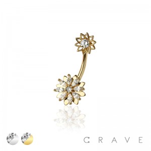 316L SURGICAL STEEL MULTI CZ FLOWER NON DANGLE BELLY BUTTON NAVEL RING 